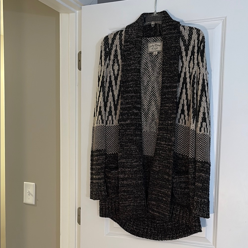 Lucky Brand Black and Tan Geometric Cardigan